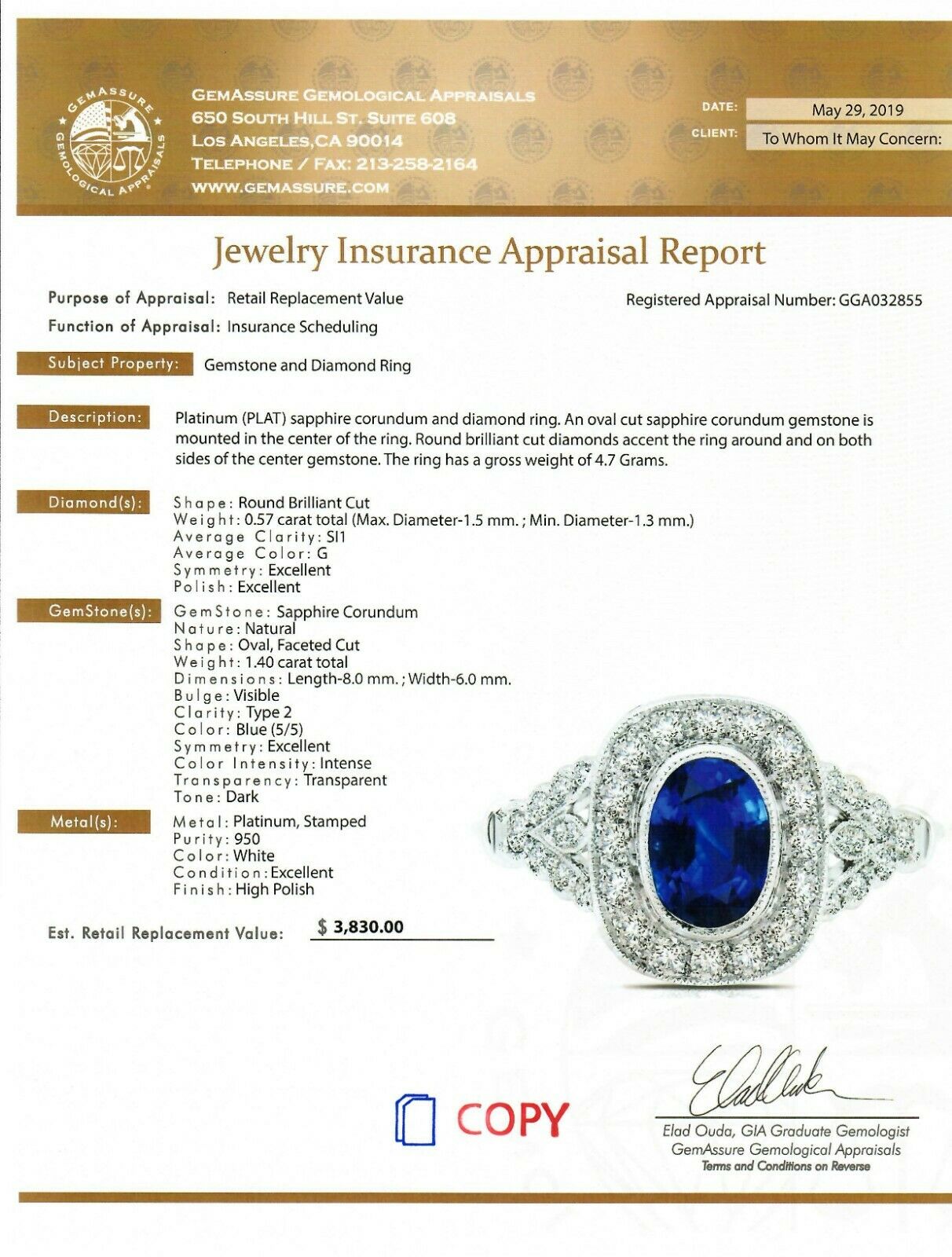 Art Deco Oval Blue Sapphire Diamond Platinum Engagement Ring