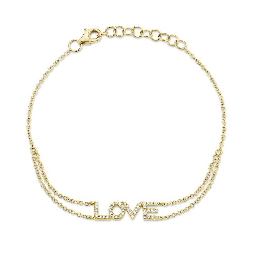 14K Gold 0.12 CT Diamond LOVE Bracelet Round Cut Natural Statement