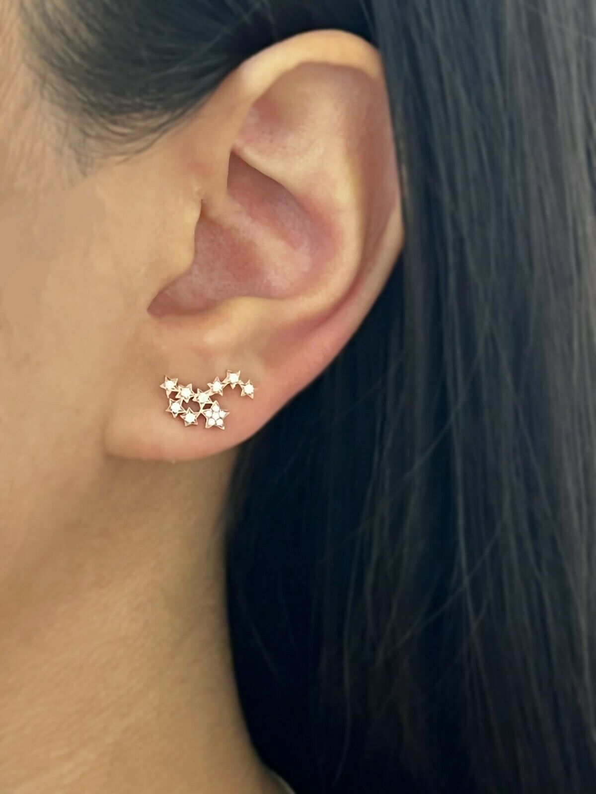 14K Gold 0.17 CT Star Constellation Diamond Stud Earrings Natural Round Cut