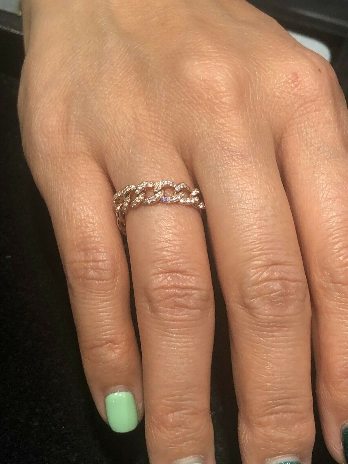 14K Gold 0.20CT Natural Diamond Flexible Braided Cable Chain Link Ring