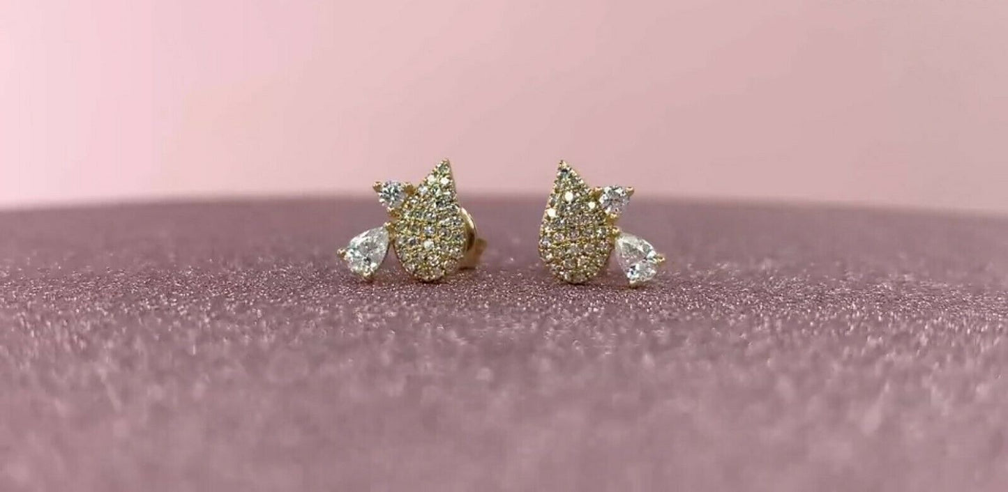 14K Gold 0.38 CT Teardrop Pear Diamond Stud Earrings Natural Certified Unique