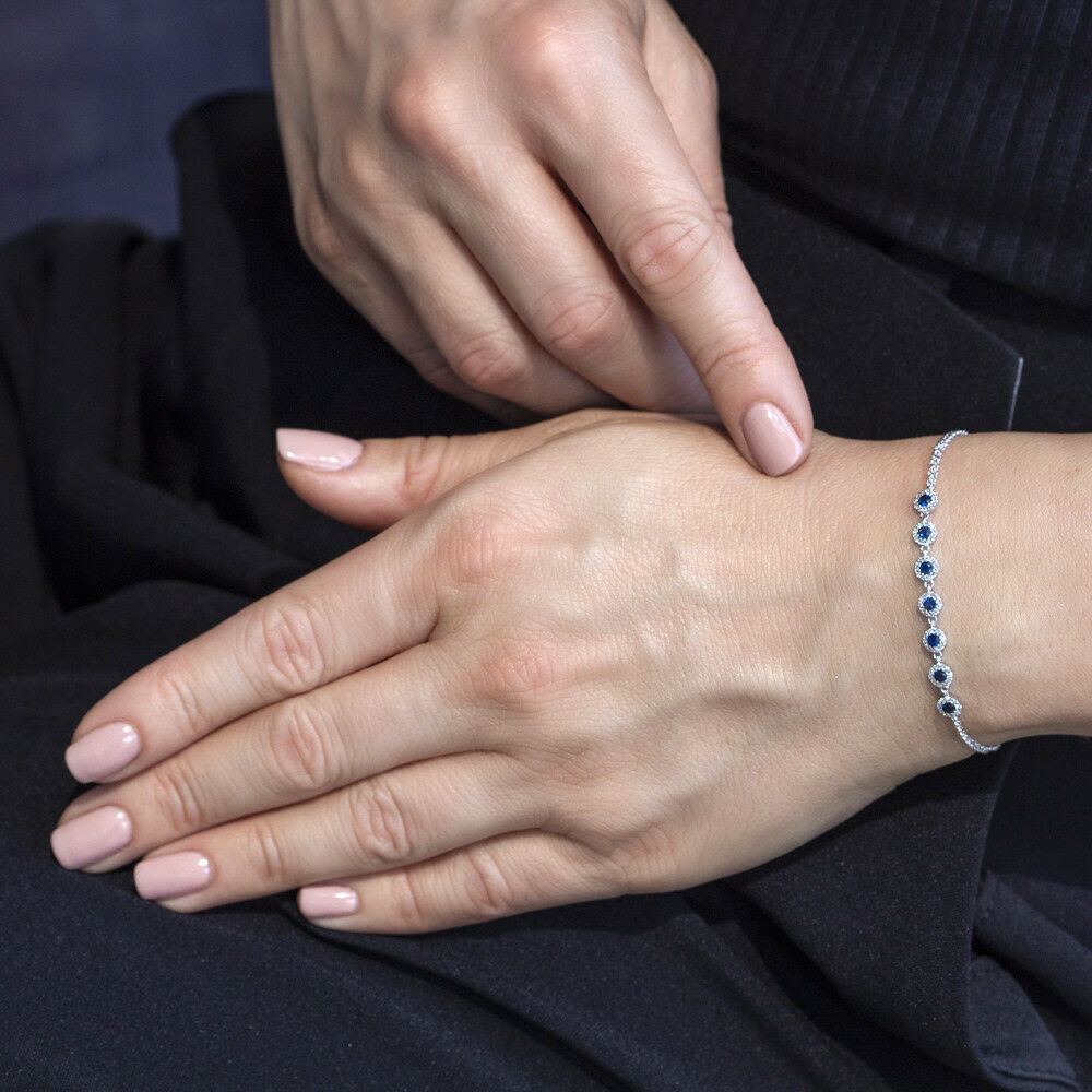 14K Gold 0.53 CT Blue Sapphire Diamond Bracelet Tennis Multi Strand Chain Natural