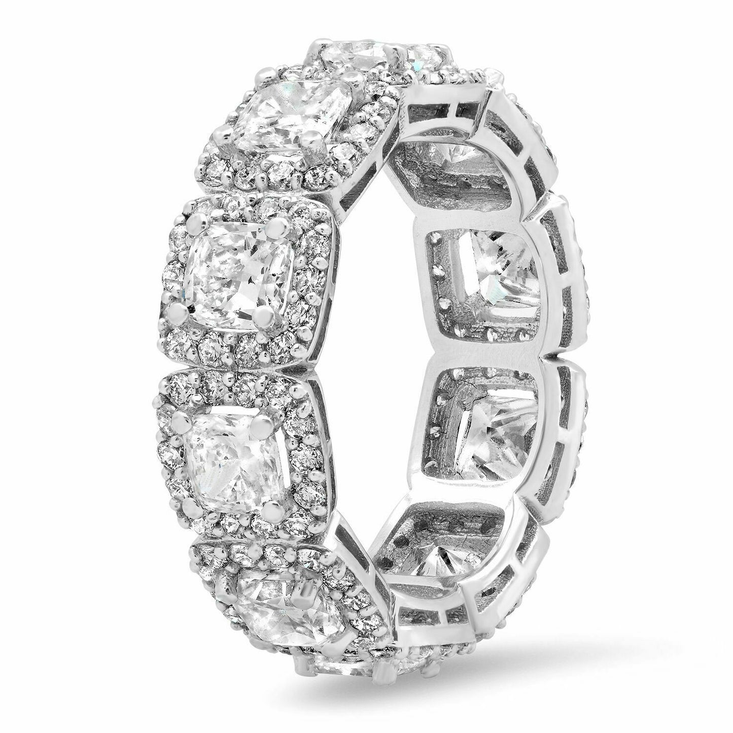 18K Gold 3.12 CT Cushion Diamond Eternity Ring Anniversary Band Natural Engagement