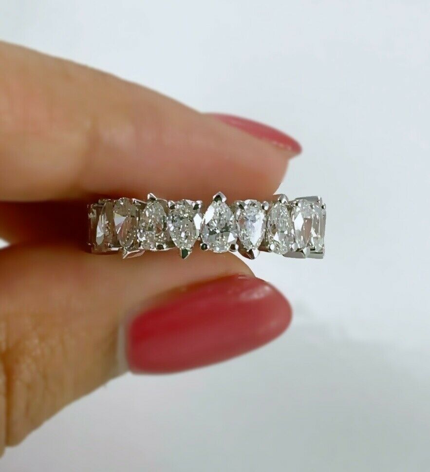 18K White Gold 4.24CT Pear Cut Diamond Eternity Ring Certified Natural Wedding