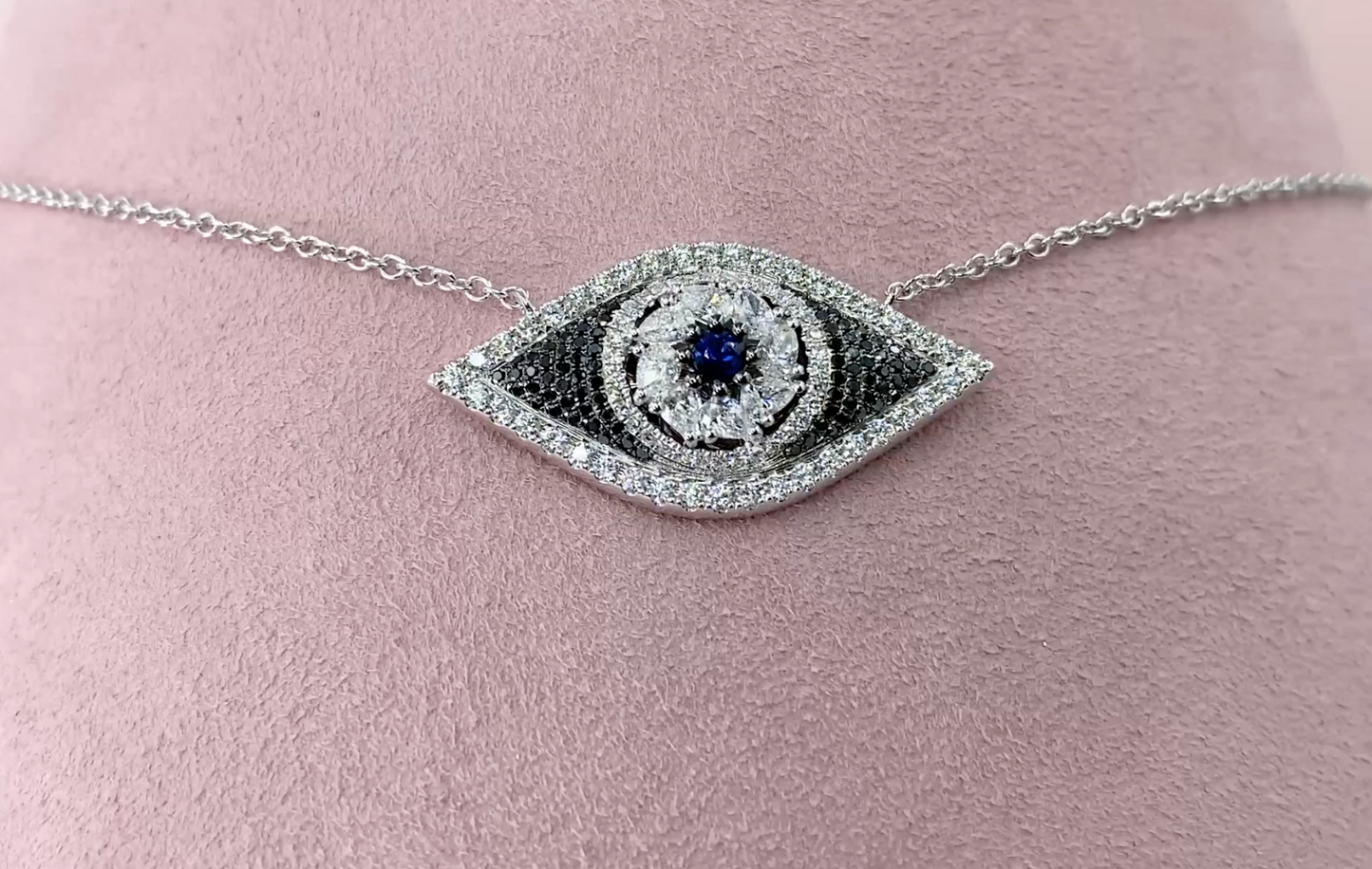 14k Gold 1.17 CT Diamond Sapphire All Seeing Eye Natural Black & White Round Cut