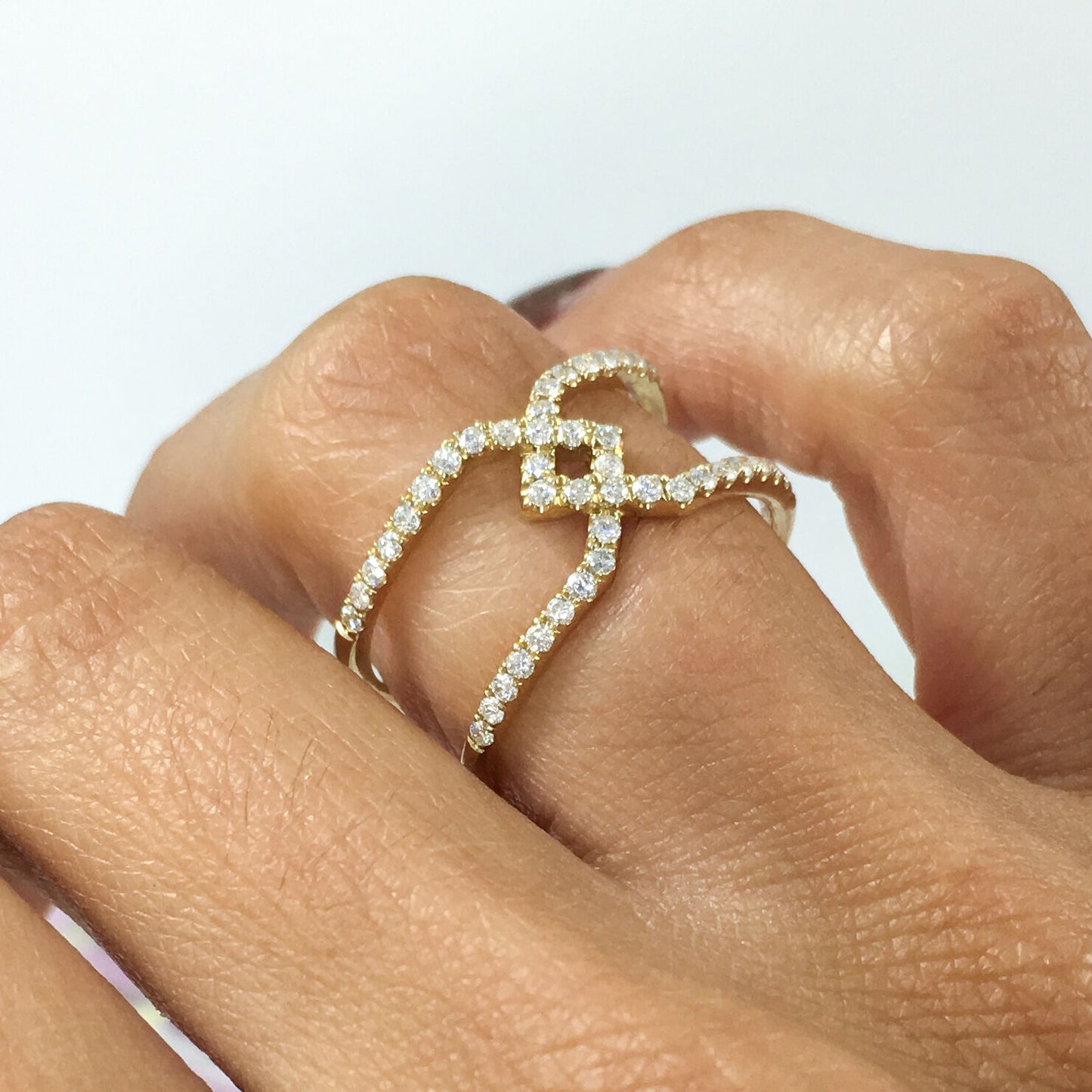 14K Gold 0.40 CT Diamond Ring Crossover X Women's Cocktail Right Hand