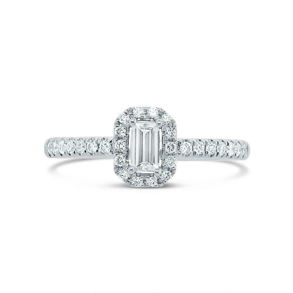 14K Gold 0.38CT Baguette Diamond Engagement Ring Solitaire Halo Certified