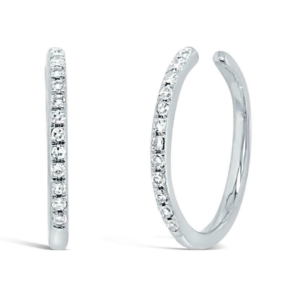 14K Gold 0.08 CT Diamond Ear Cuff Earrings No Lock Round Cut Natural Hoops