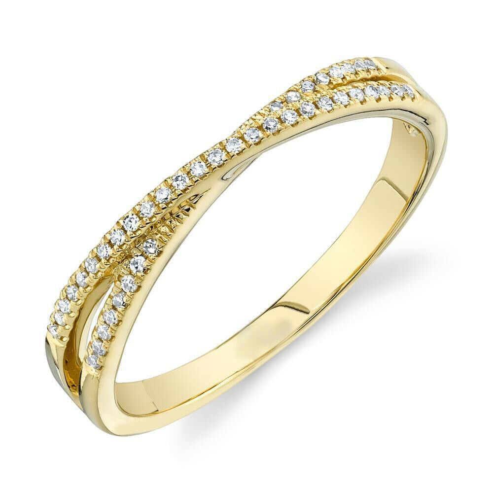 14K Gold 0.09 CT Diamond Crossover Ring Natural Round Cut Minimalist Band