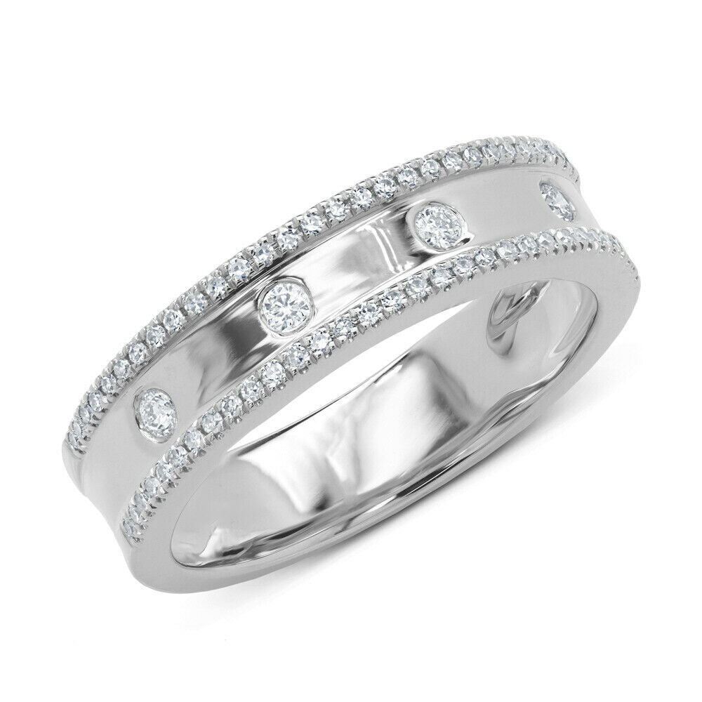 14K Gold 0.23CT Women's Natural Round Cut Bezel Diamond Wedding Band Ring