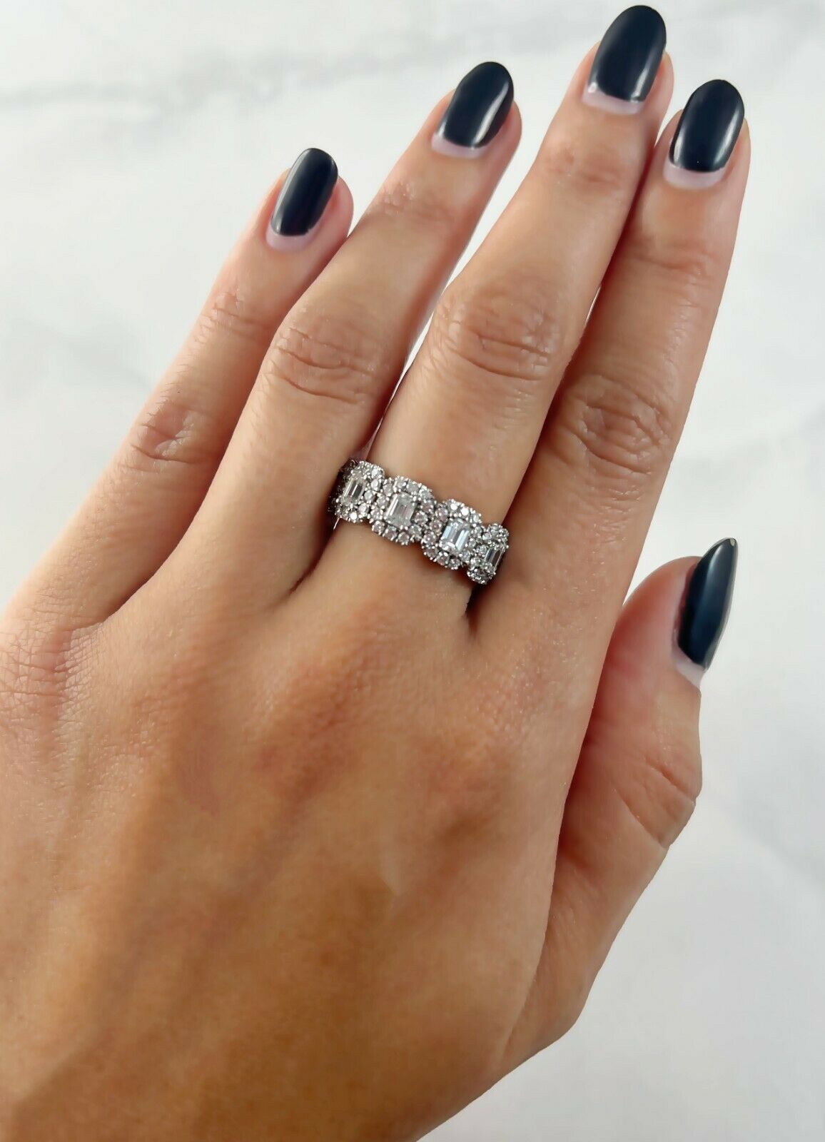 14K Gold 1.06 CT Emerald Cut Diamond Ring Engagement Anniversary Half Eternity