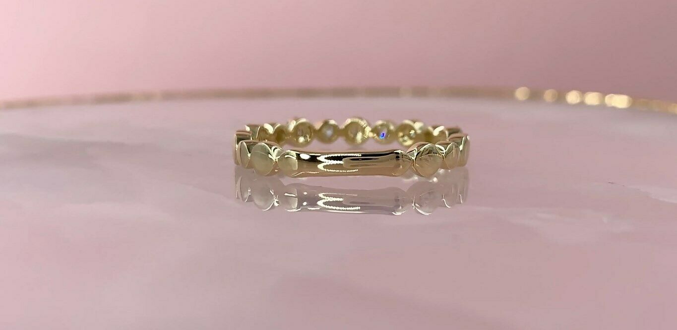 14K Gold 0.22 CT Bezel Cluster Alternating Diamond Ring Band Womens Natural Cut