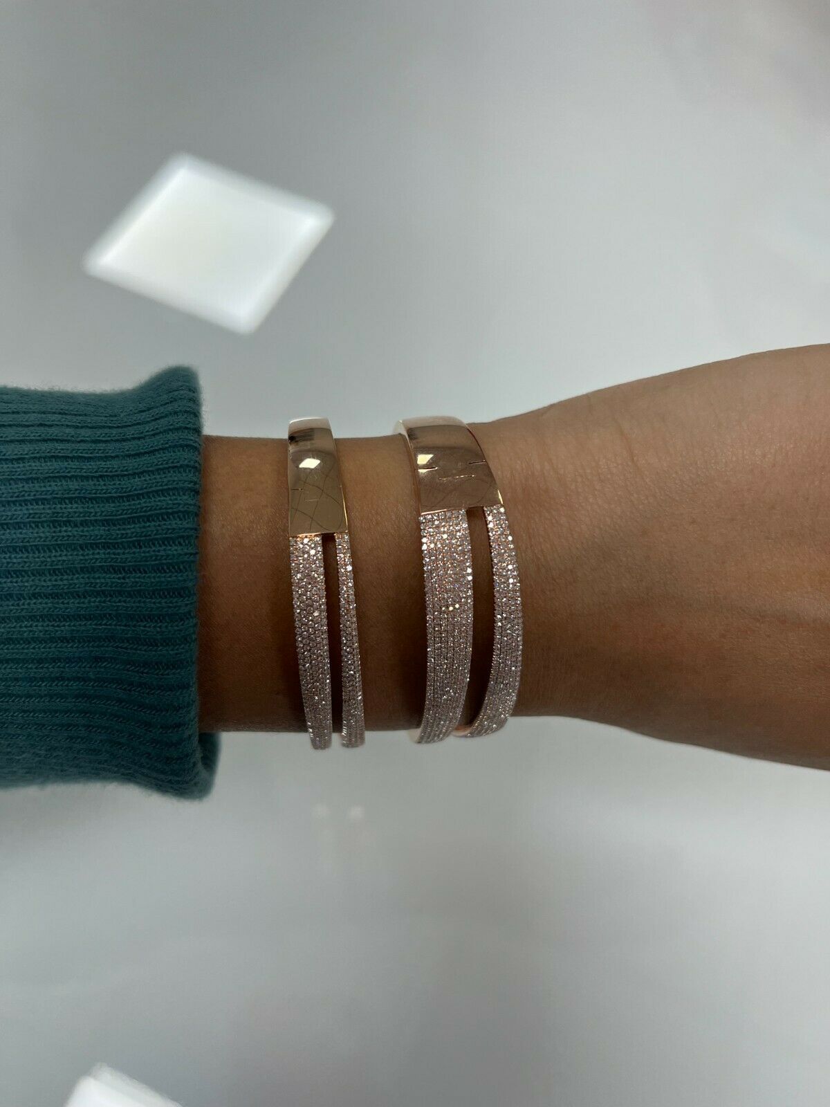 14K Gold 1.38 CT Diamond Bangle Pave Open Split Space Women's Bracelet