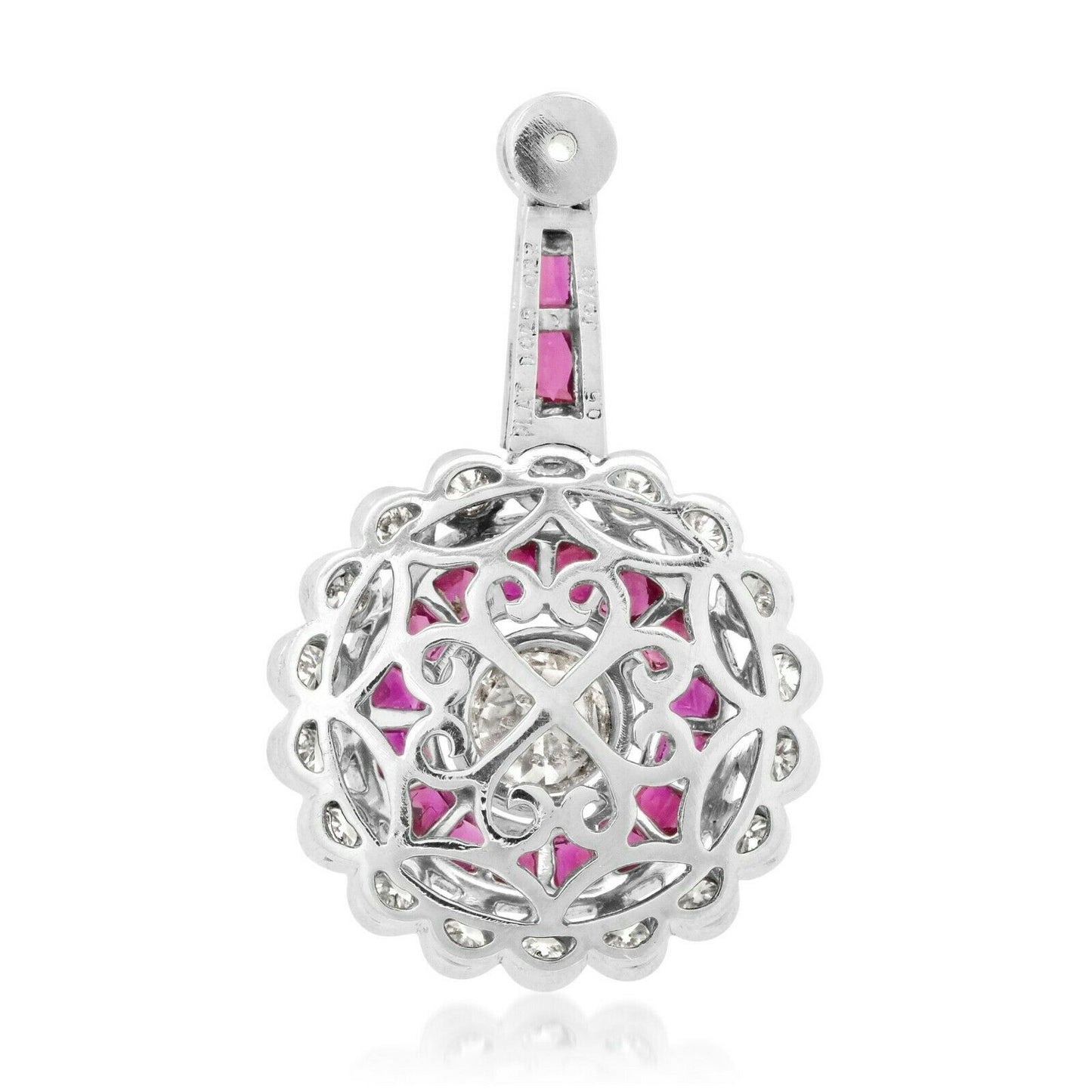 Art Deco French Cut Ruby Diamond Pendant Necklace Platinum Natural Chain Included