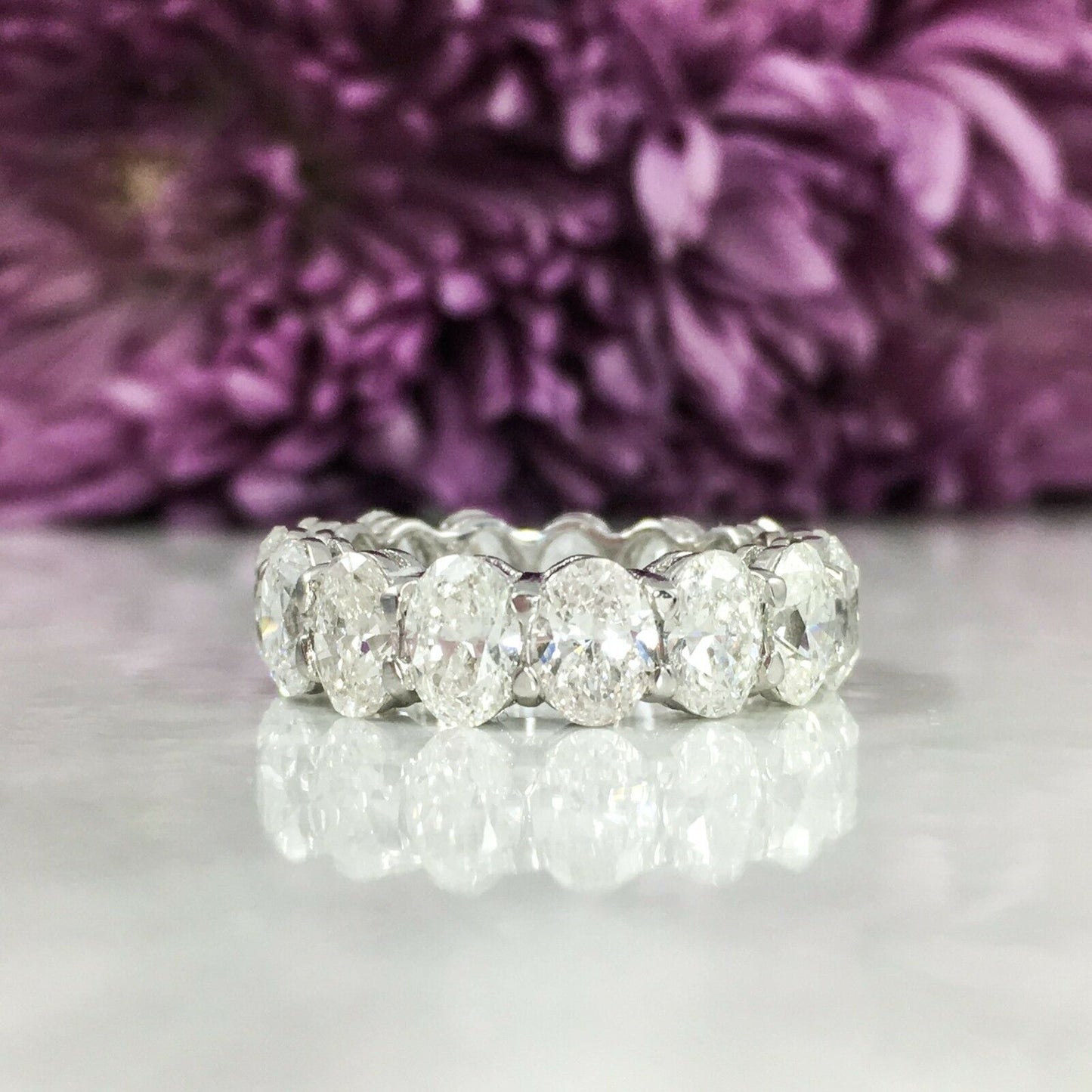 18K White Gold 7.30 CT Oval Diamond Eternity Ring Band Engagement Anniversary