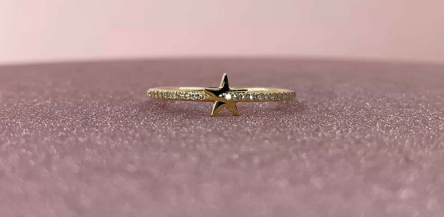 14K Gold 0.08 CT Shining Star Diamond Ring Natural Round Cut Statement Right Hand