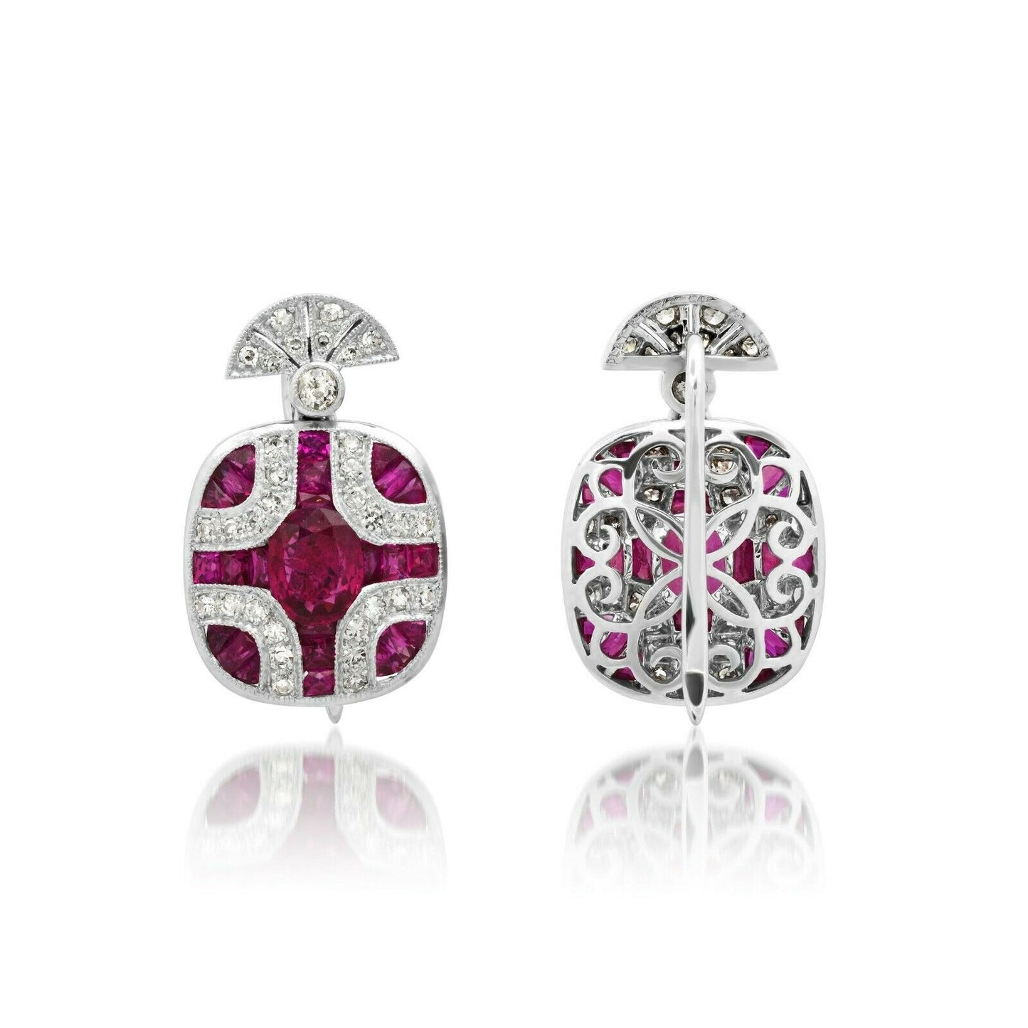 Art Deco Ruby Diamond Platinum Earrings Natural Handmade Certified