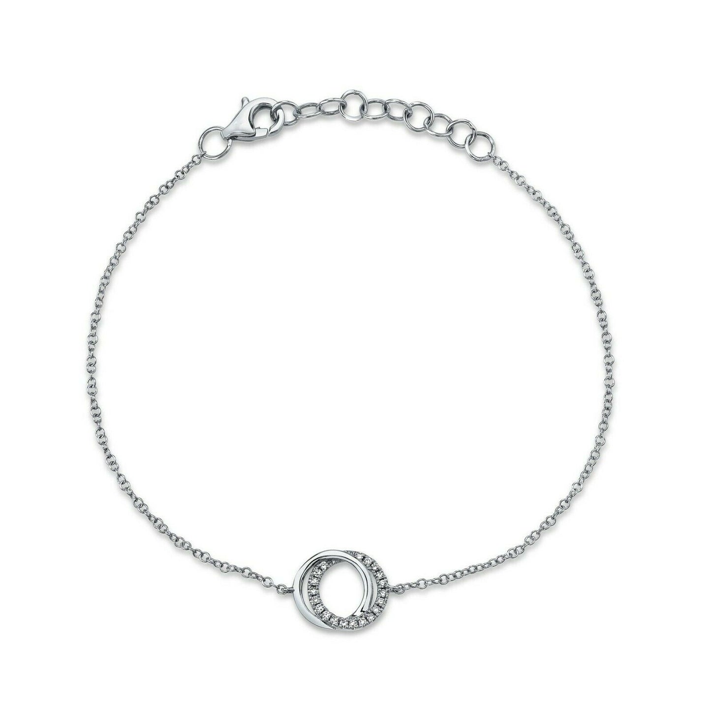 14K Gold 0.07 CT Diamond Love Knot 2 Circle Bracelet Round Cut Natural Intertwined
