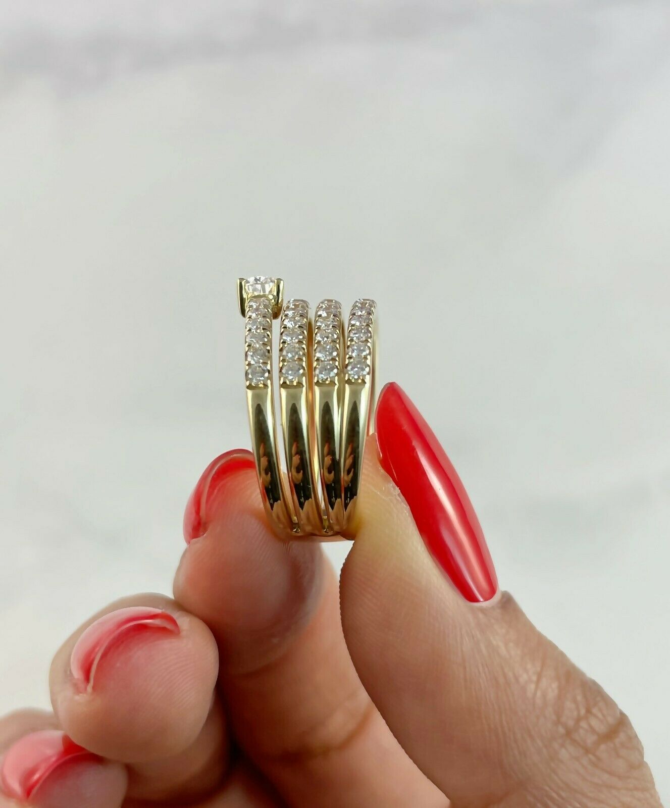 14K Gold 1.28 CT Diamond Spiral Swirl Ring Pear Round Cut Natural Cocktail