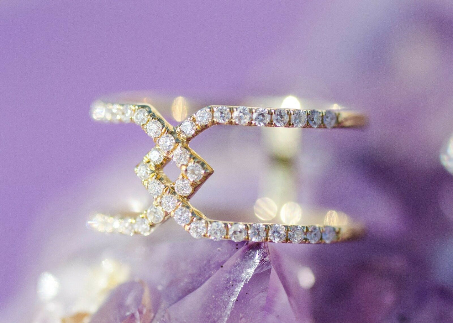 14K Gold 0.40 CT Diamond Ring Crossover X Women's Cocktail Right Hand