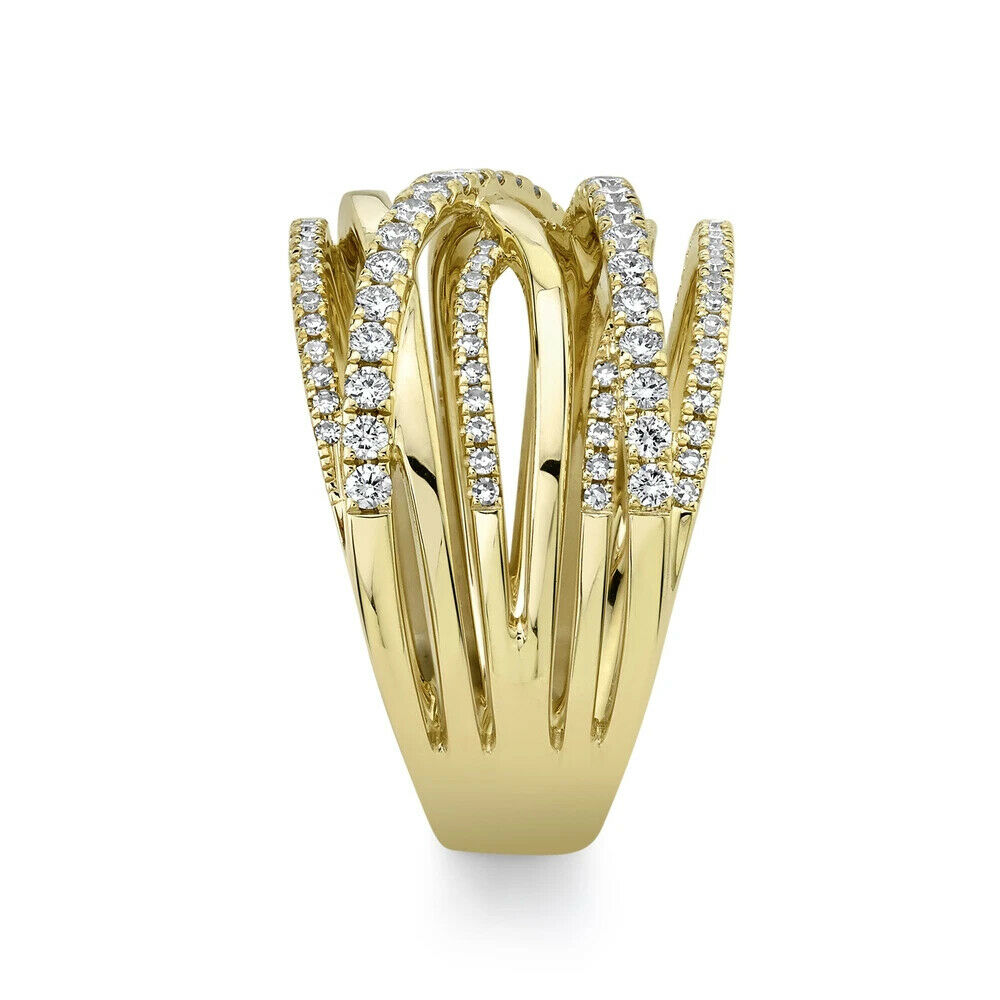 14K Gold 0.62 CT Diamond Bridge X Ring Criss Cross Crossover Multi Row Band Wide
