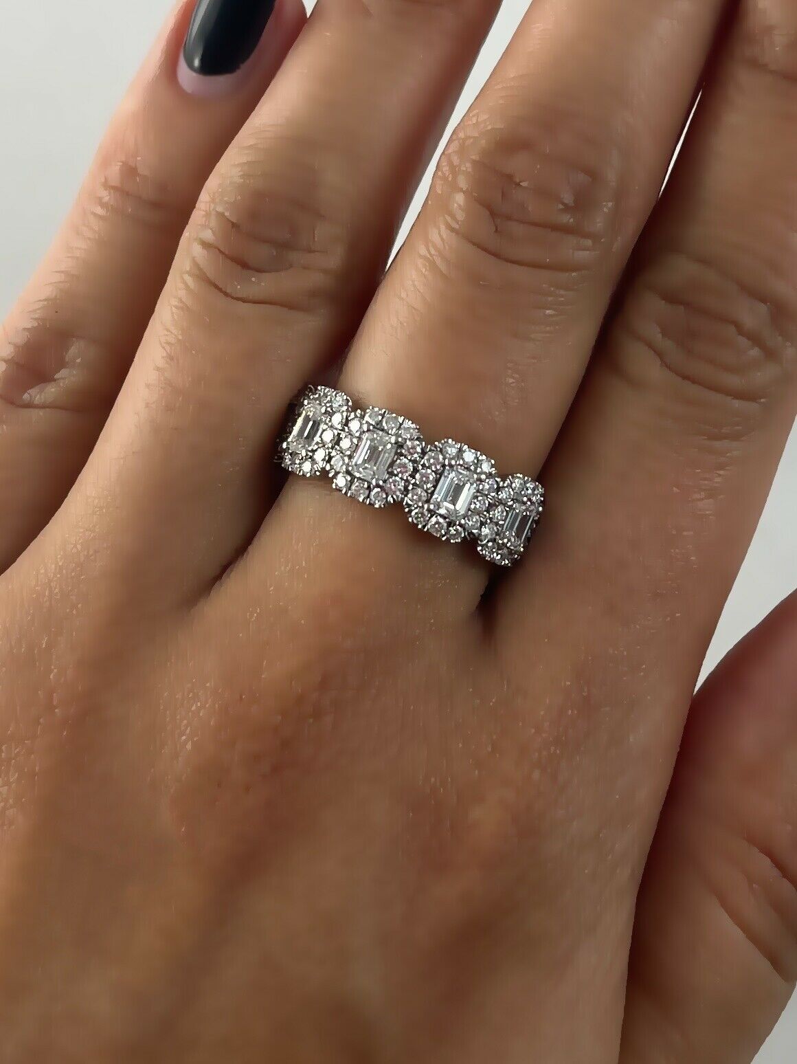 14K Gold 1.06 CT Emerald Cut Diamond Ring Engagement Anniversary Half Eternity