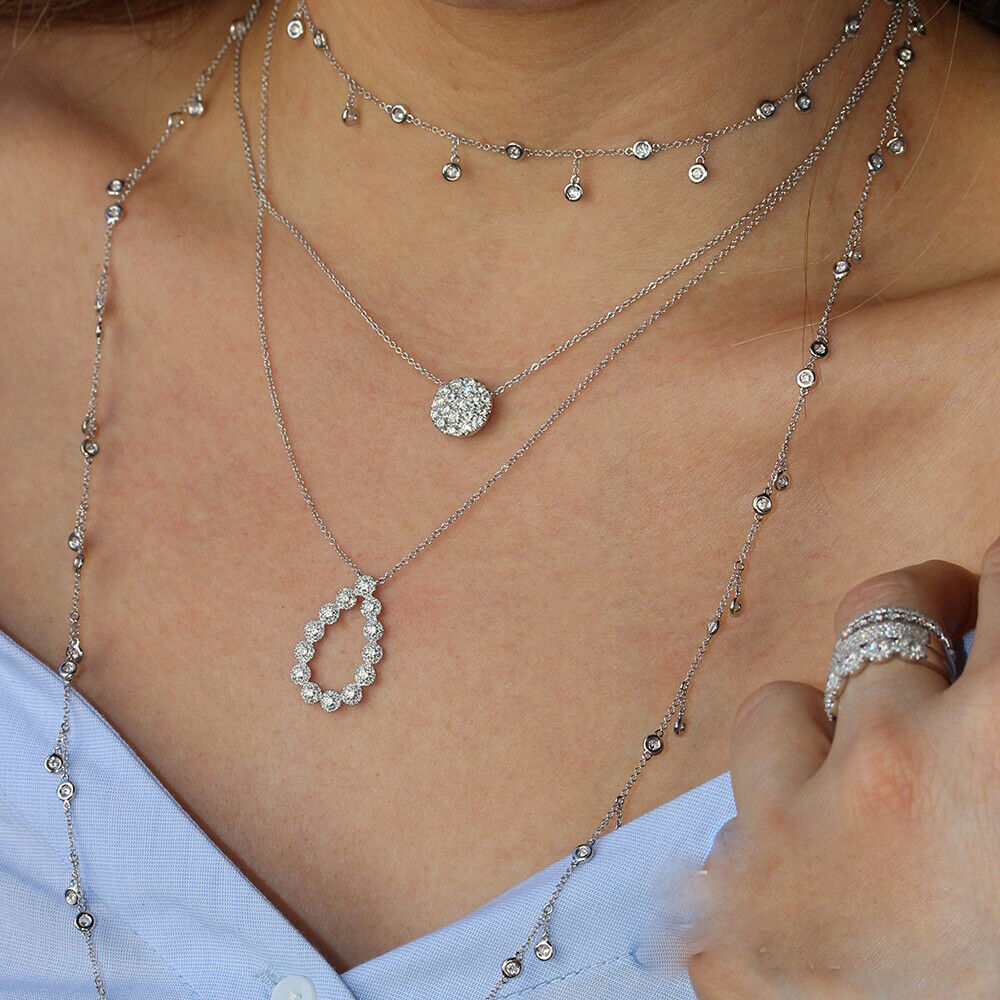 14K Gold 0.80CT Diamond Pear Halo Tear Drop Pendant Necklace