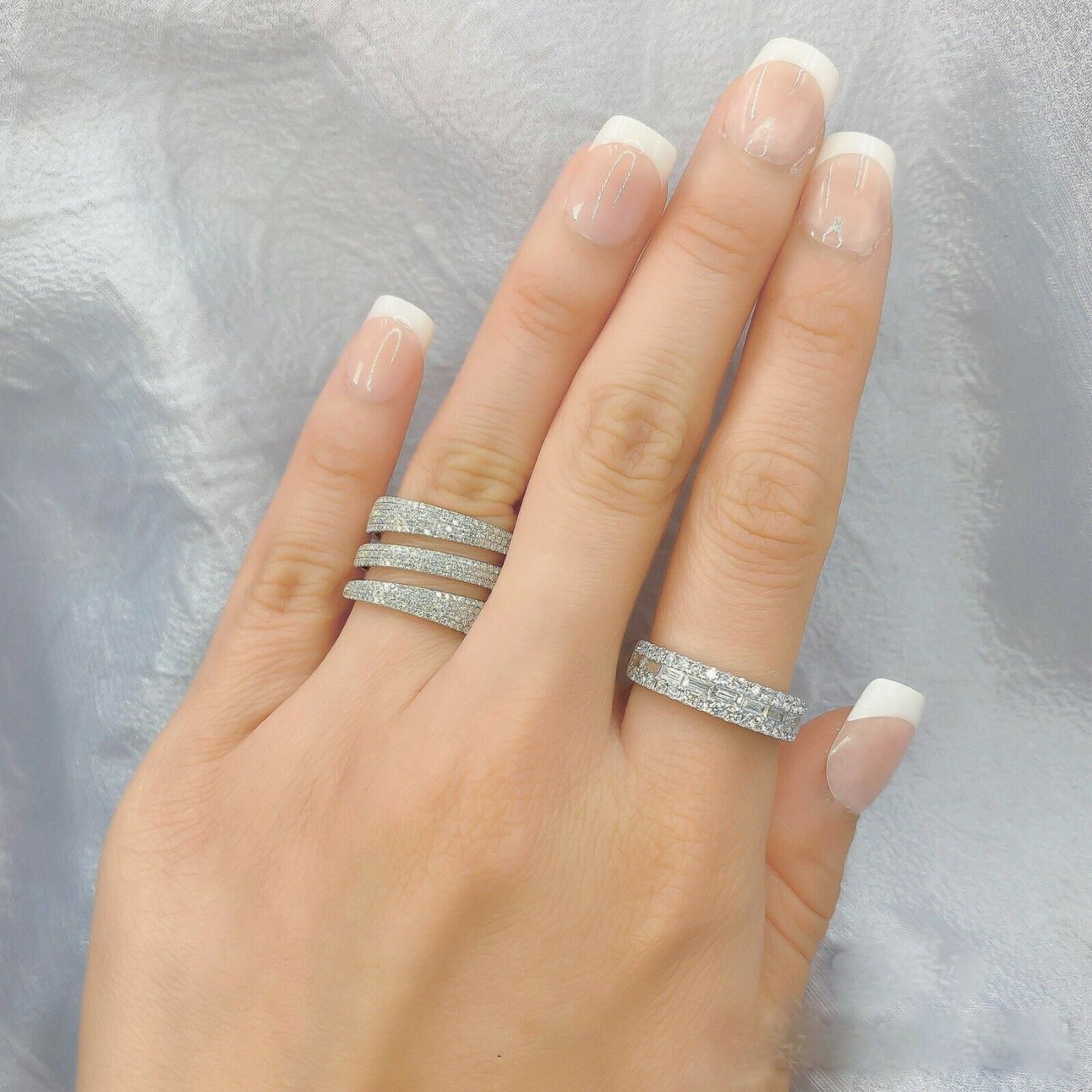 14K Gold 0.72CT Diamond Pave Wrap Ring Spiral 3 Rows Wide Cocktail Round