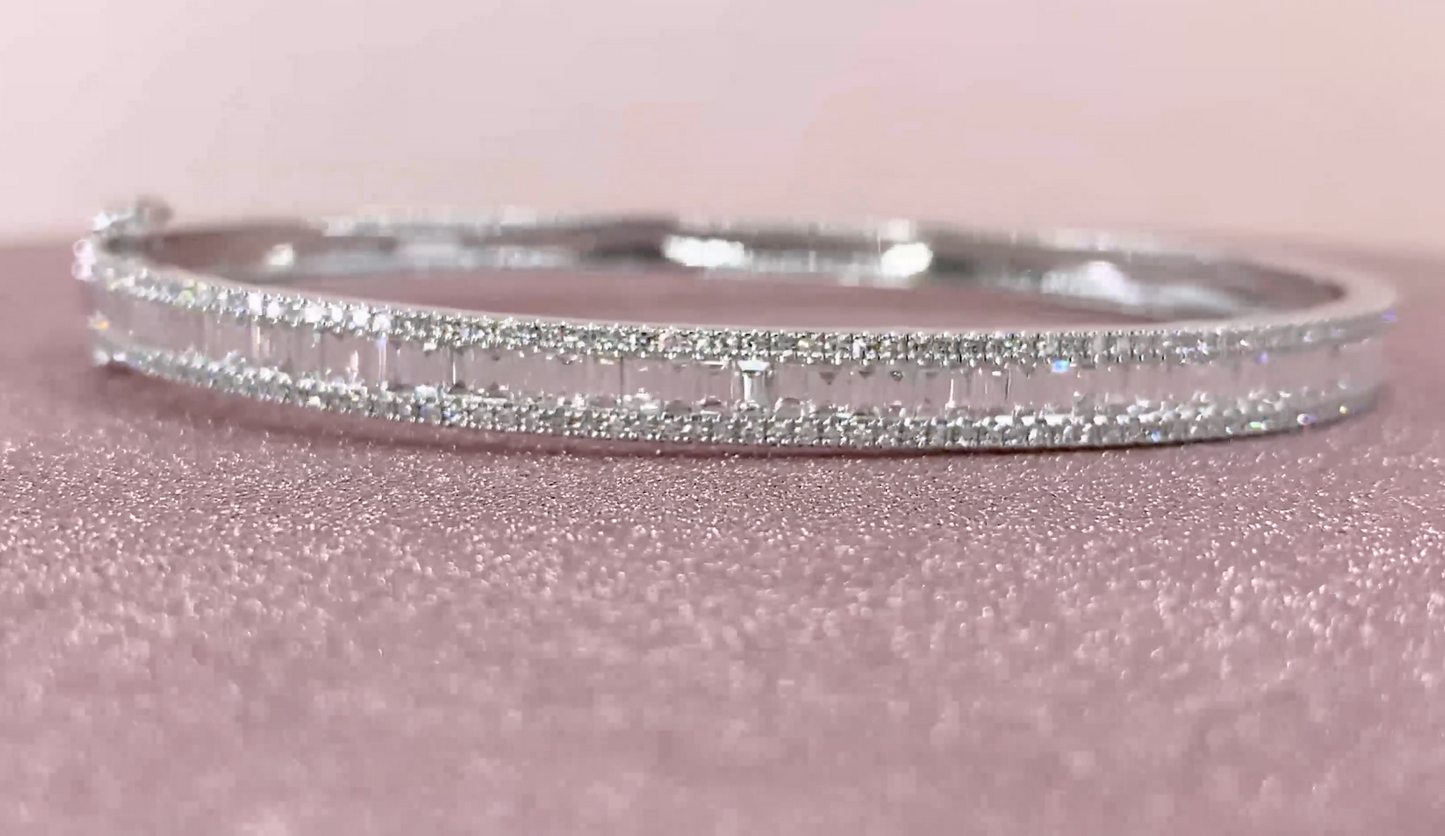 14K Gold 1.74 CT Baguette Diamond Channel Set Bangle Bracelet Natural Cut