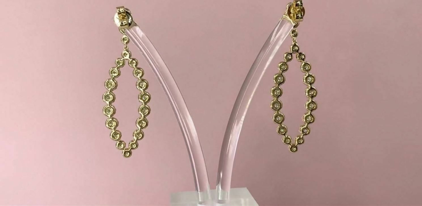 14K Gold 2.95CT Diamond Marquise Fish Eye Earrings Drop Dangle Round Cut