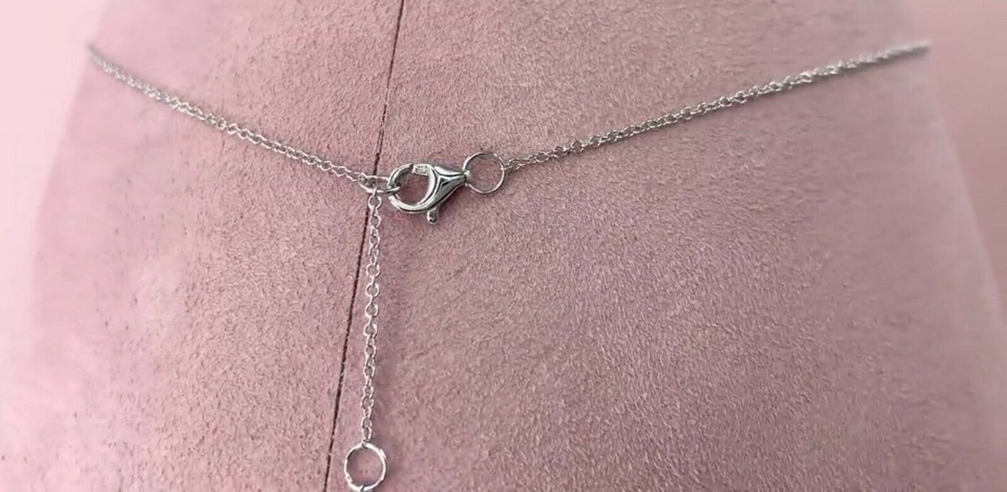 14K White Gold 0.20 CT Diamond Crescent Moon Pendant Necklace Pave Set Round Natural