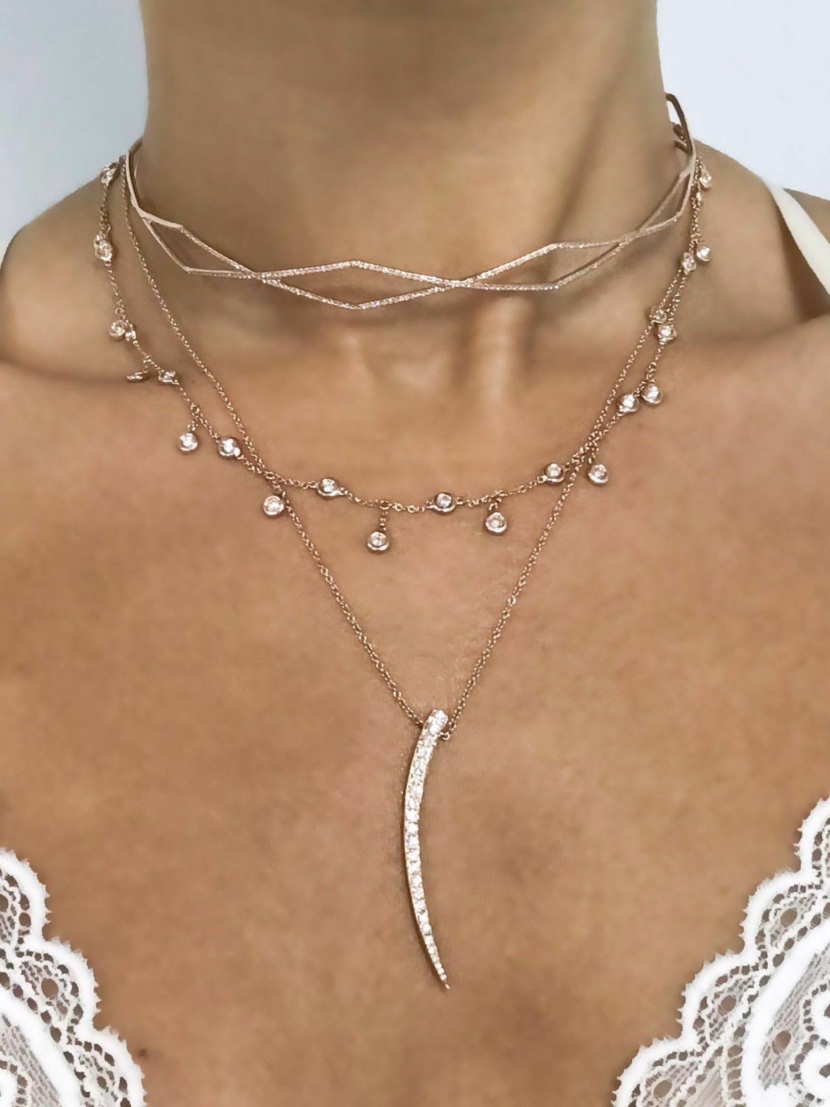 14K Gold 1.85CT Bezel Diamonds By The Yard Dangling Shaker Necklace 40"