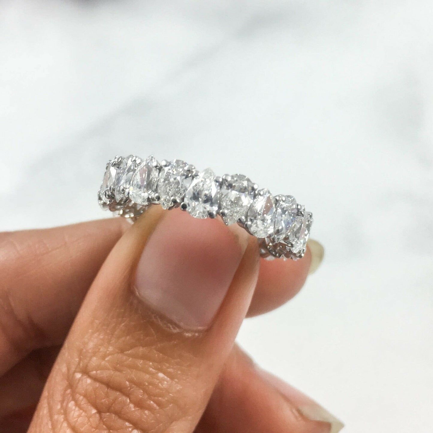18K White Gold 4.23 CT Pear Cut Diamond Eternity Ring Certified Natural Wedding