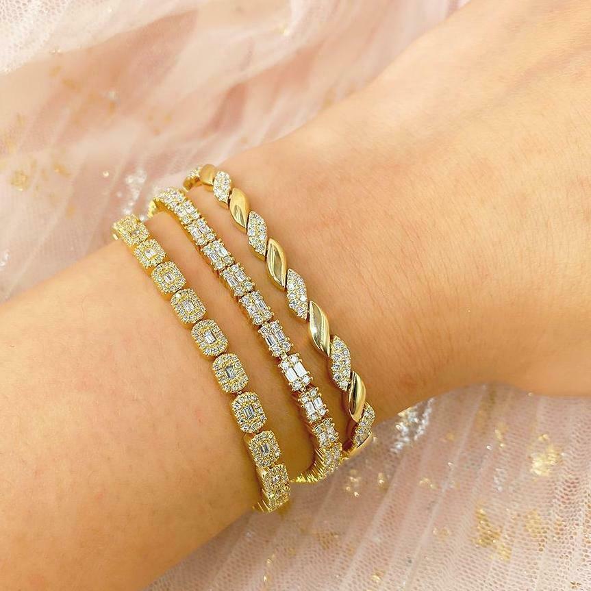 14K Gold 1.10CT Diamond Wave S Bracelet Statement Round Natural