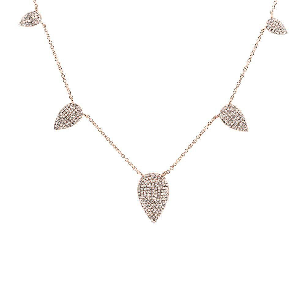 14K Gold 0.72 CT Diamond Pendant Pave Teardrop Pear Shape Necklace