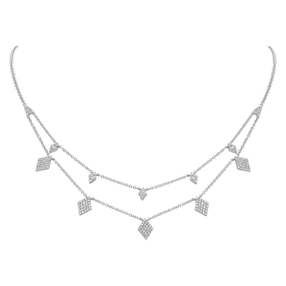 14K Gold 0.47 CT Diamond Layered 2 Row Chain Necklace Kite Shape Pave Round