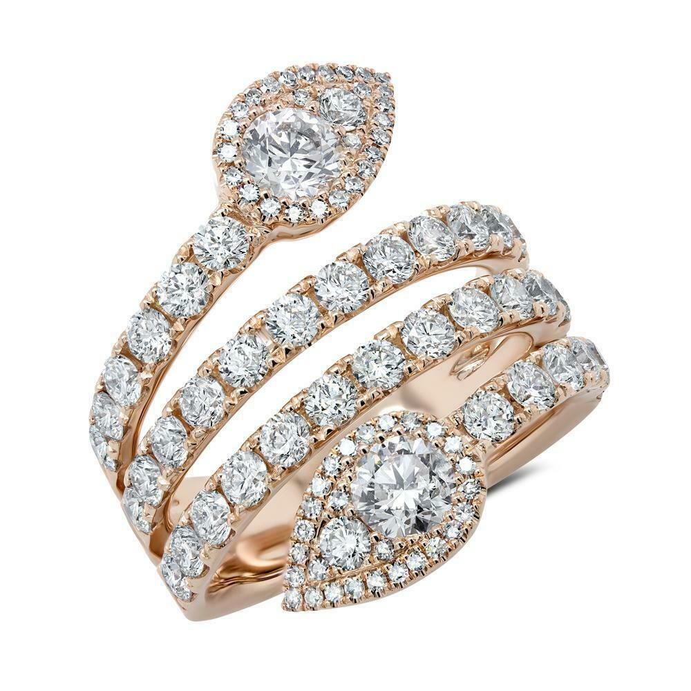14K Gold 3.01 CT Diamond Swirl Wrap Ring Pear Teardrop Cocktail Statement