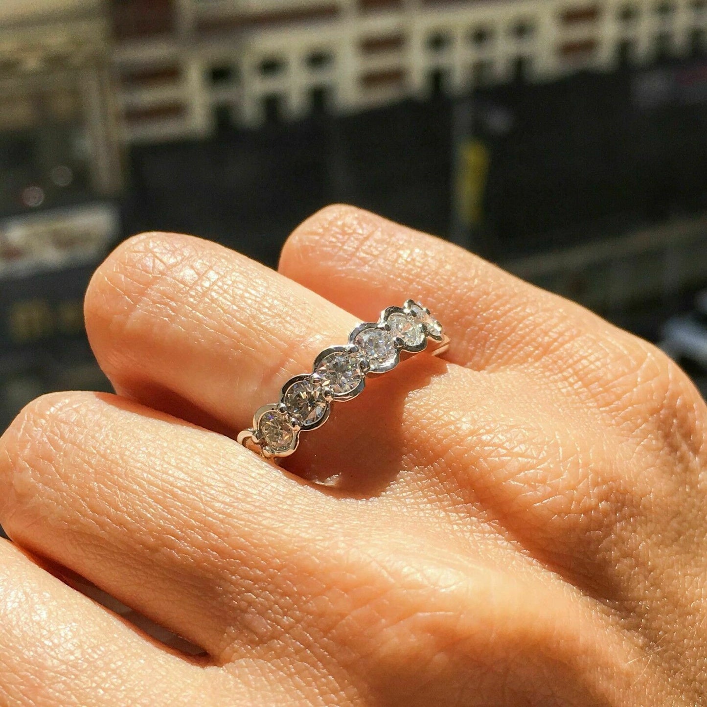 18K Gold 3.64 CT Bezel Diamond Eternity Ring Round Cut Band Engagement Wedding