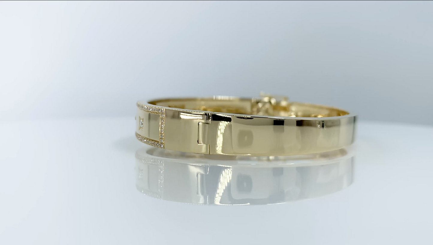 14k Gold 0.55 CT Diamond Princess Bezel Bangle Bracelet Natural Round Cut