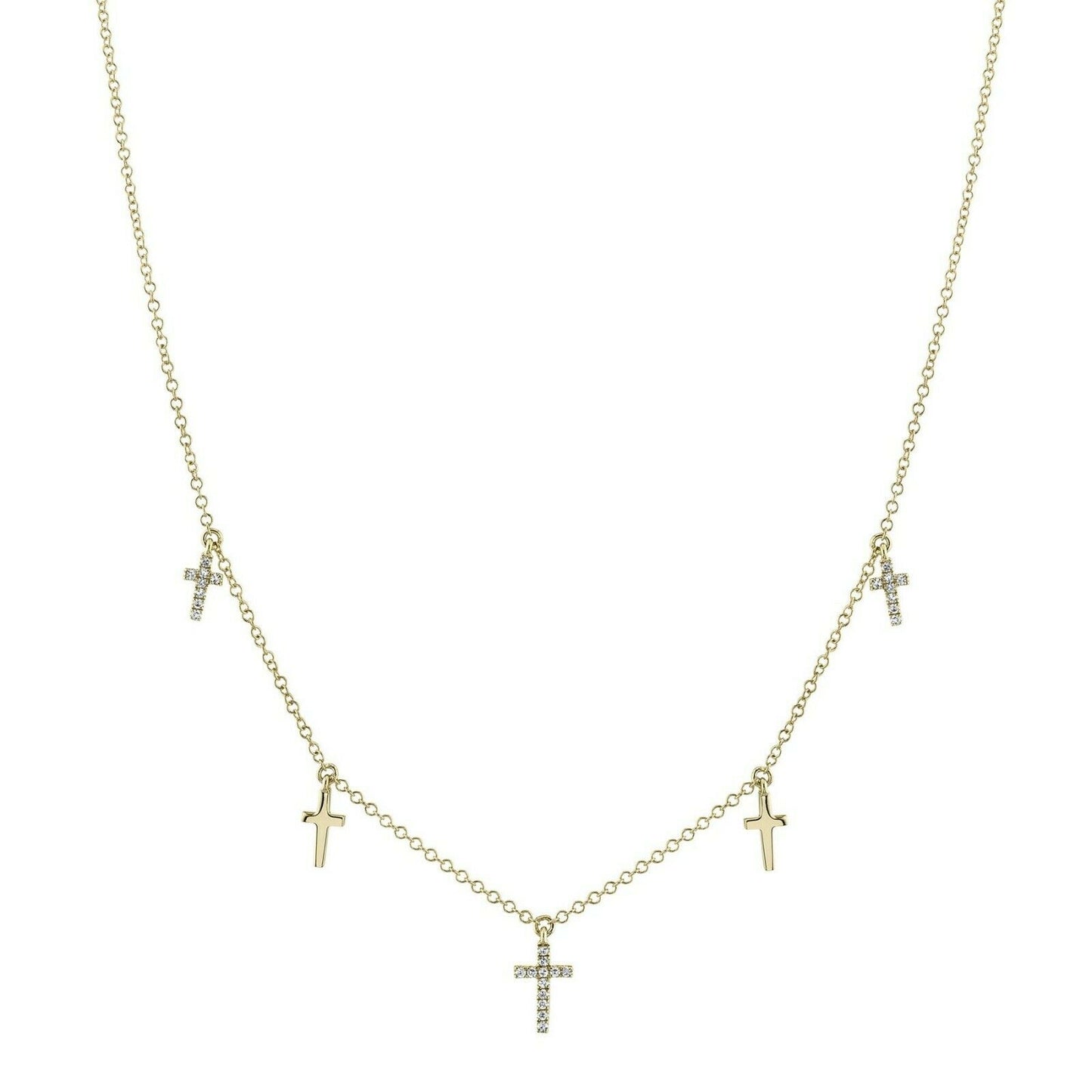 14k Gold 0.09 CT Diamond Dangling Cross Shaker Necklace Natural Round Cut