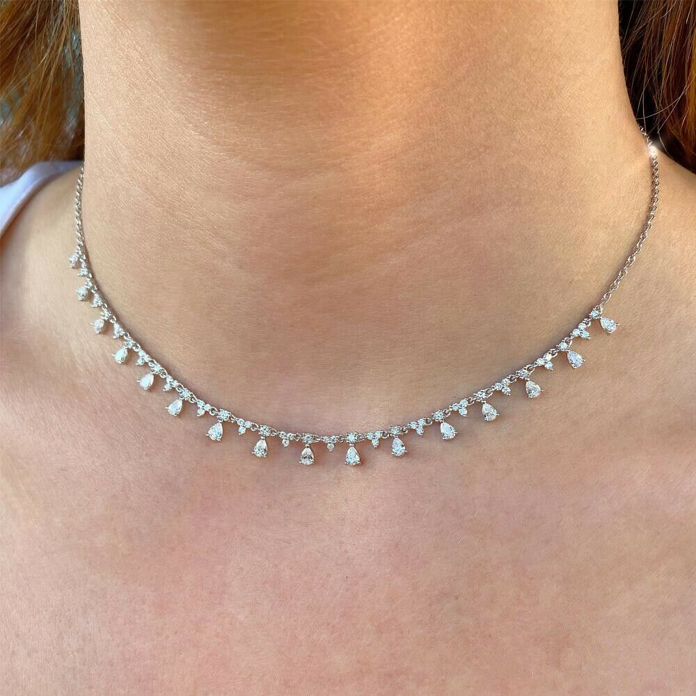14K Gold 2.12CT Pear Cut Diamond Shaker Necklace Certified Natural Dangle
