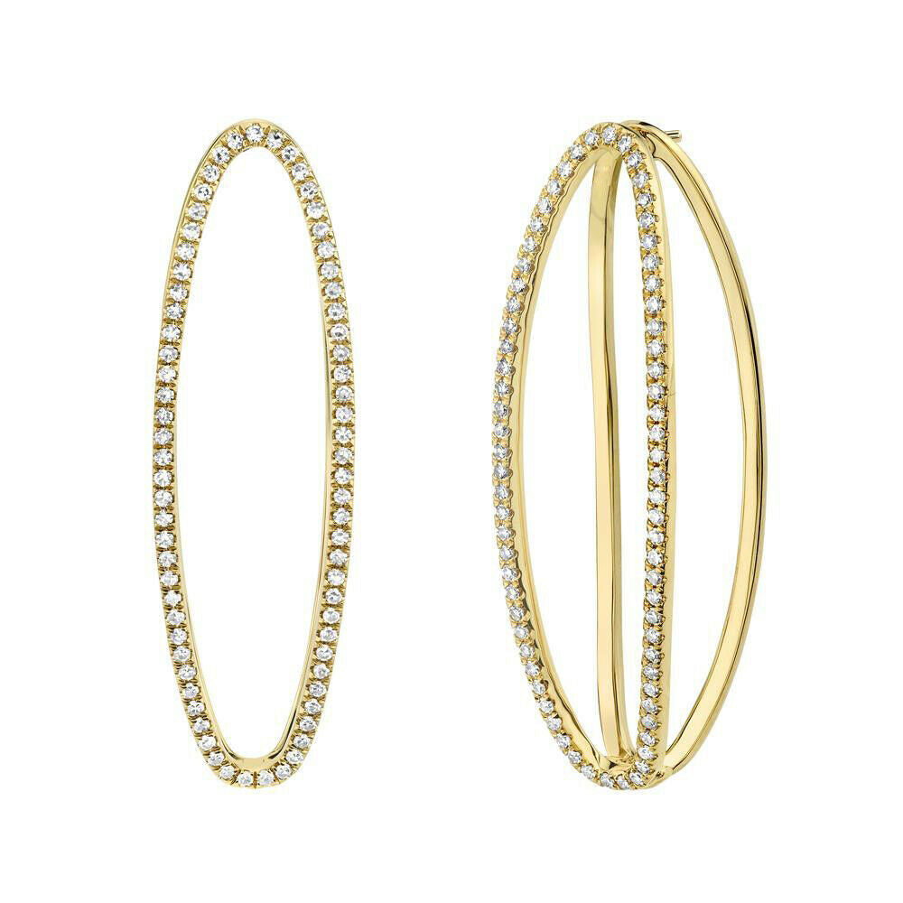 14K Gold 0.42 CT Unique Oval Hoop Split Diamond Earrings Natural Drop