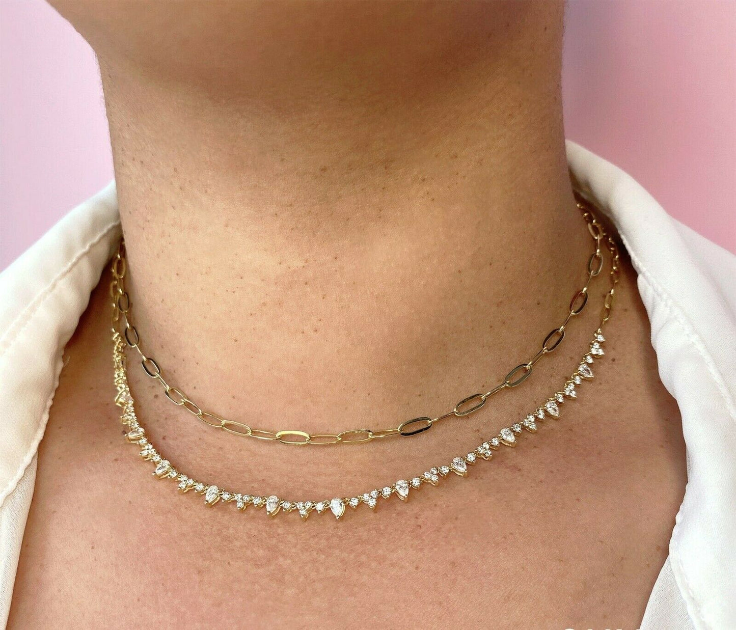 14K Gold Paper Clip Link Chain Necklace Womens Adjustable Lobster