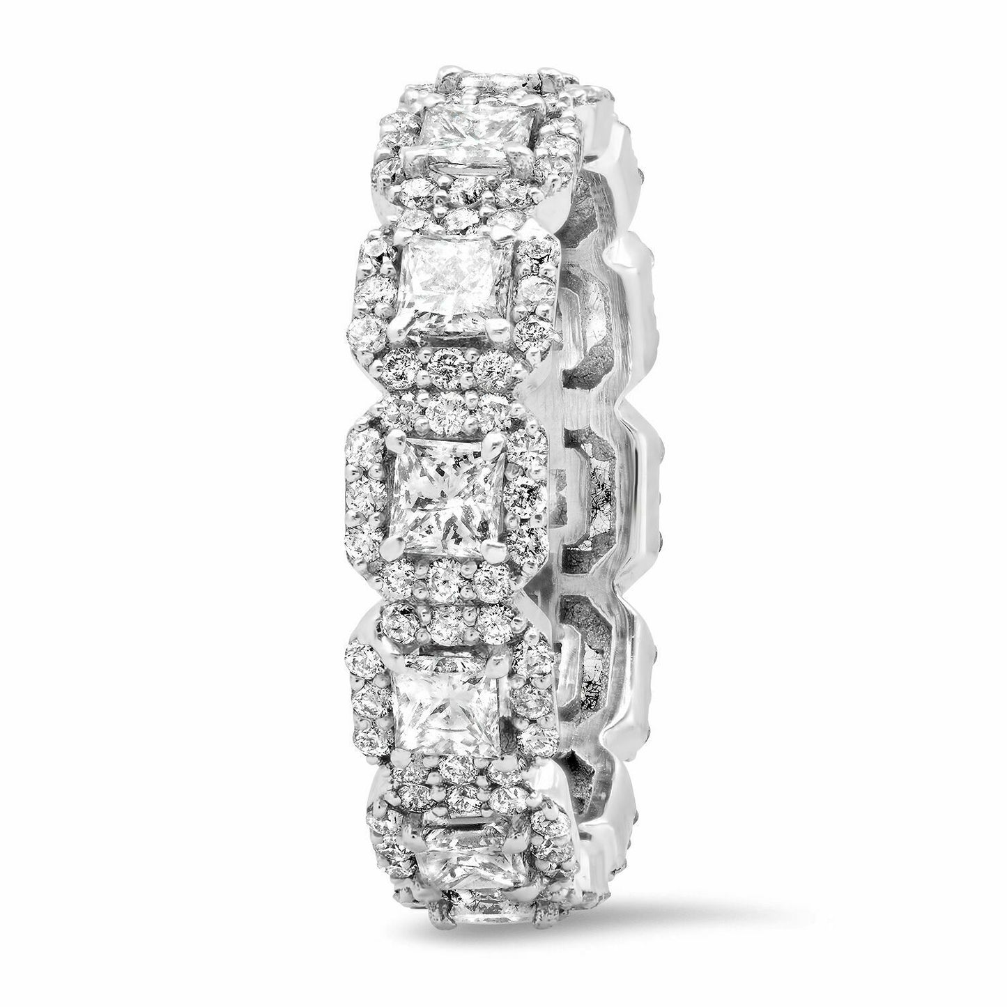 18K White Gold 1.73 CT Princess Round Eternity Diamond Ring Halo Band Natural Certified