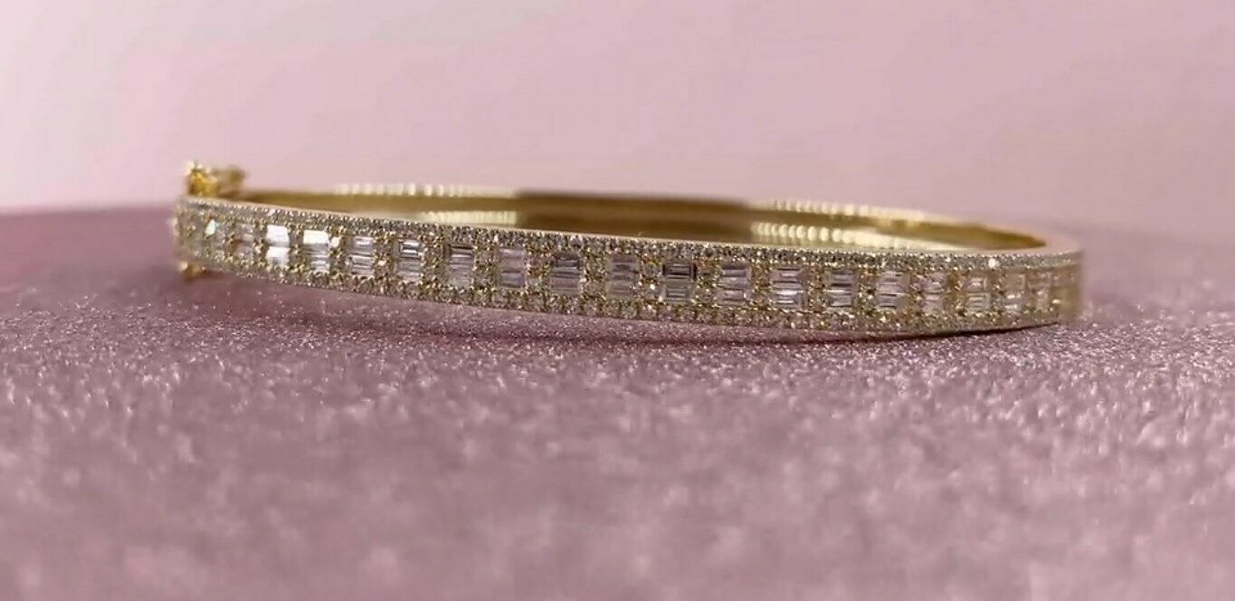 14K Gold 1.49 CT Baguette Diamond Bangle Bracelet Stackable Natural