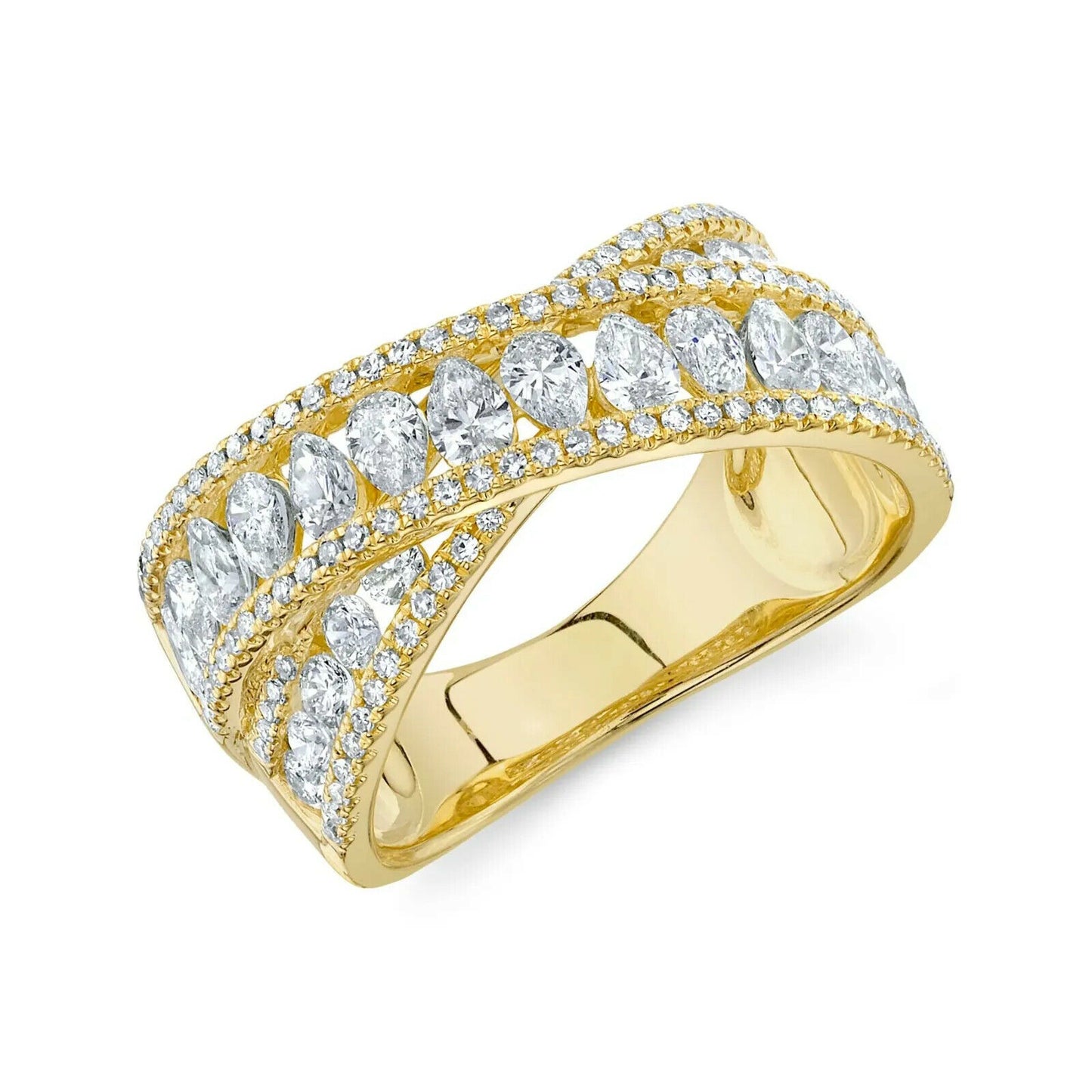 14K Gold 1.65 CT Pear Diamond Ring Bridge Crossover X Criss Cross Cocktail