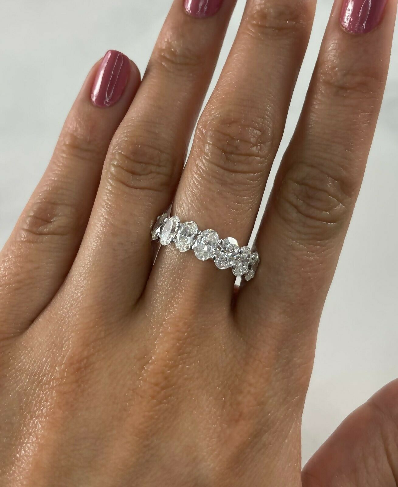 18K Gold 6.62TCW Oval Cut Diamond Eternity Ring Certified Natural F VS2