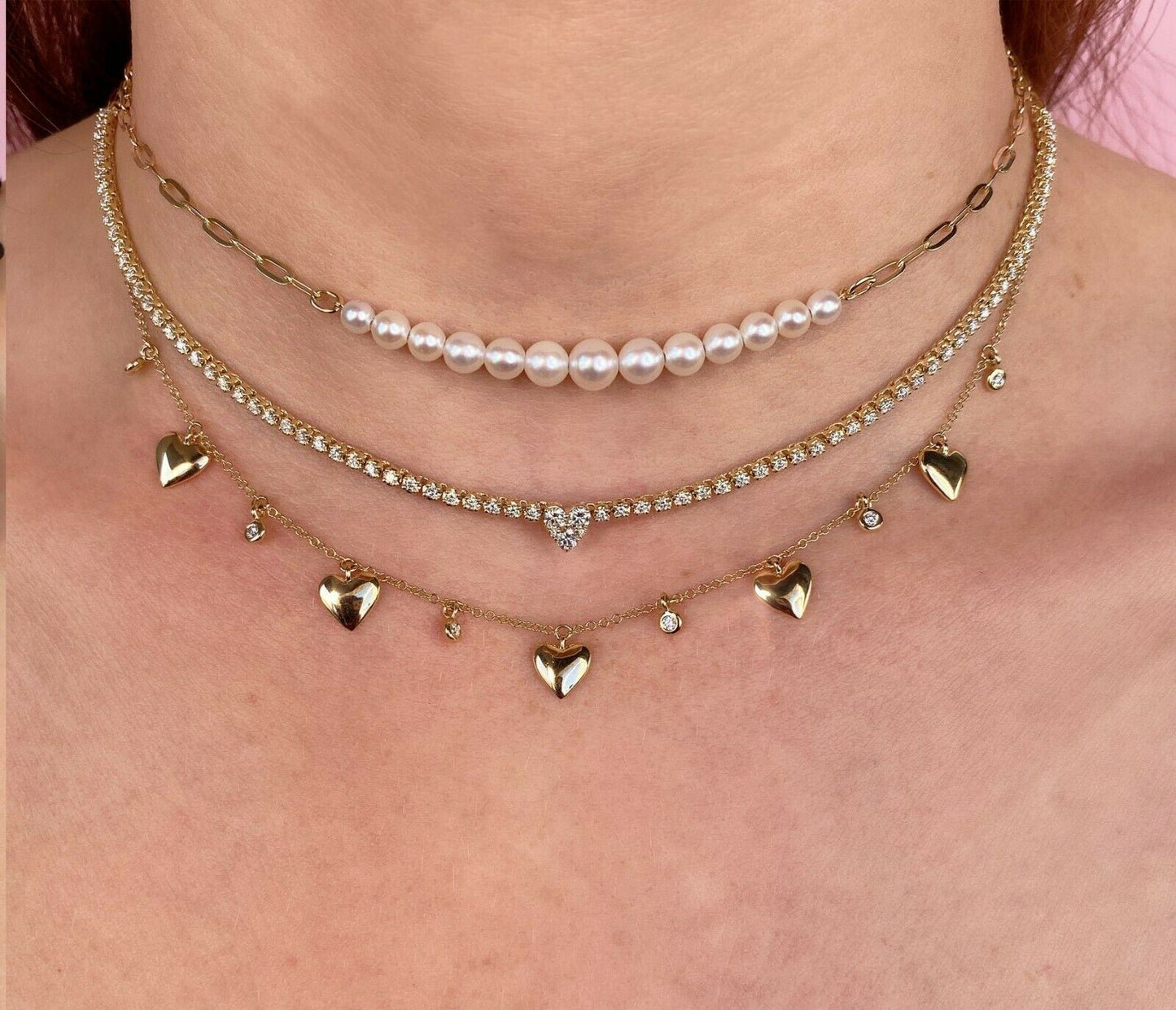14K Gold 3.5-6.0mm CT White Pearl Paper Clip Link Necklace