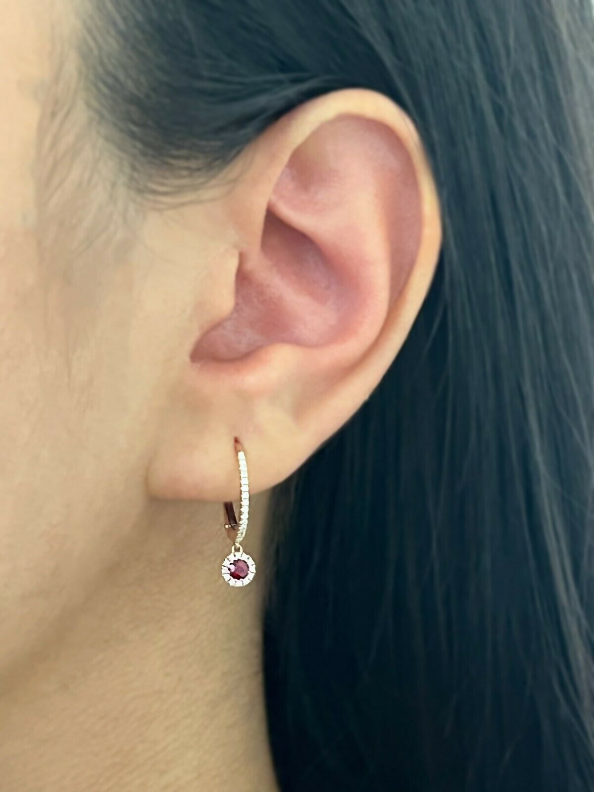 Red Ruby Diamond Dangle Drop Earrings 14k Rose Gold Natural Round 0.35tcw