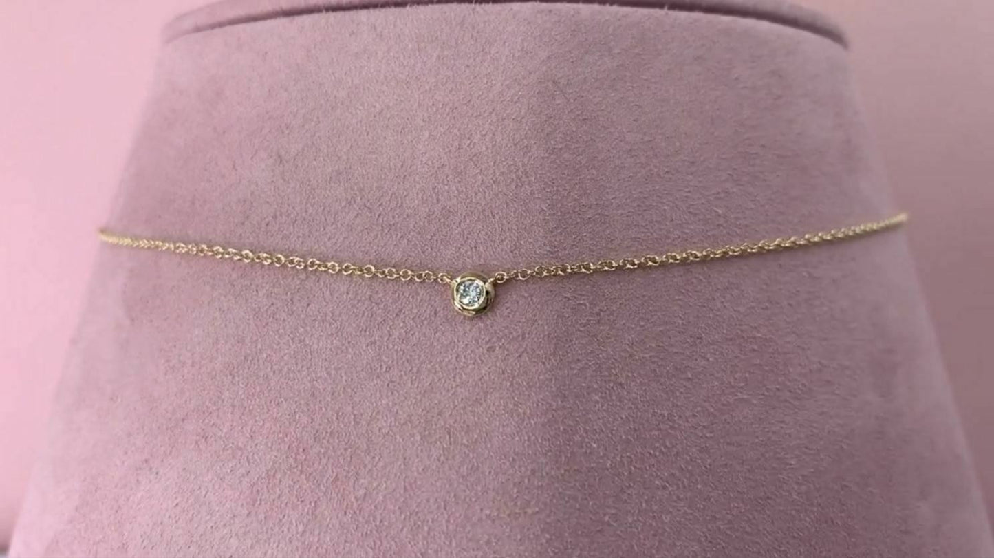 14K Gold Diamond Bezel Necklace Pendant 14K Gold Round Solitaire Circle Jewelry